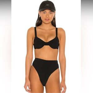 Lovers + Friends Black Gage Underwire Top & High Cut Bikini Bottom Set New